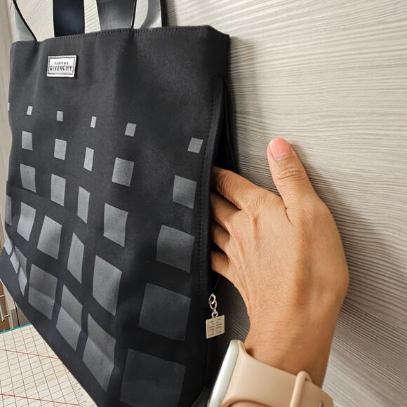 Givenchy Parfums Logo Tote Bag Fabric Black Lined Nylon PVC Shopper Weekend - Picture 7 of 16